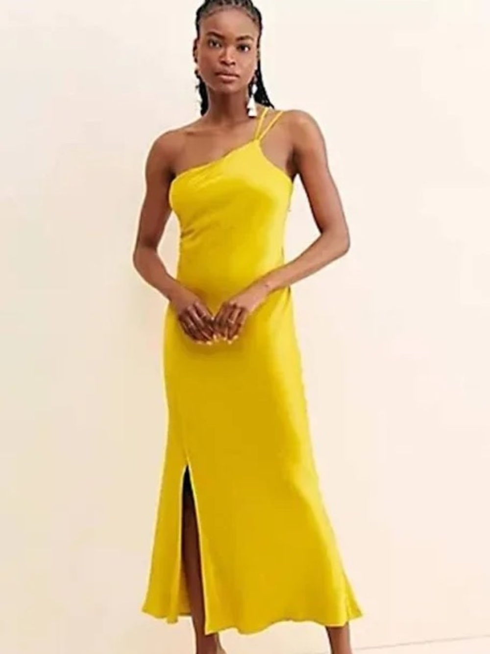 Free People Bl-nk London One-Shoulder Bias Slip Dress in Gold Chartreuse
